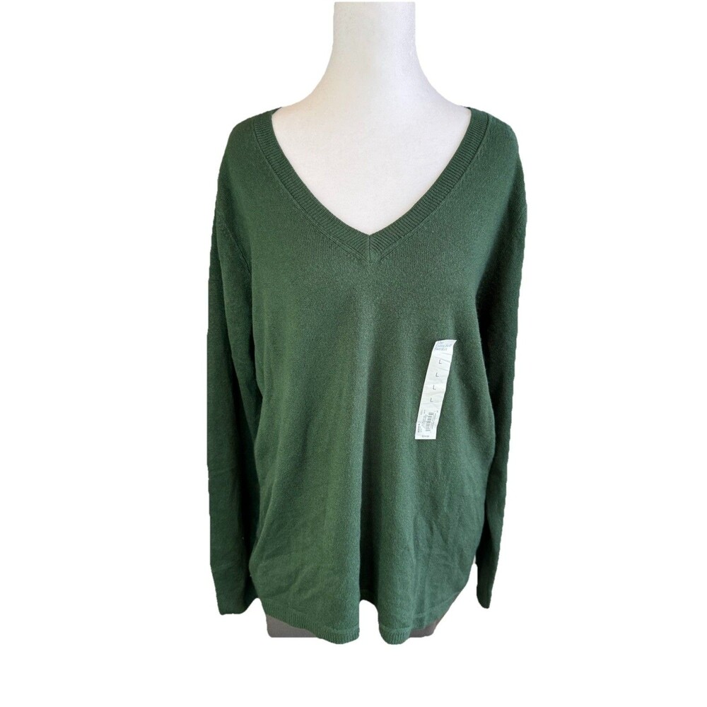 Croft & Barrow Sweater Large Green The Extra Soft V Neck Long Sleeve Womens NWT